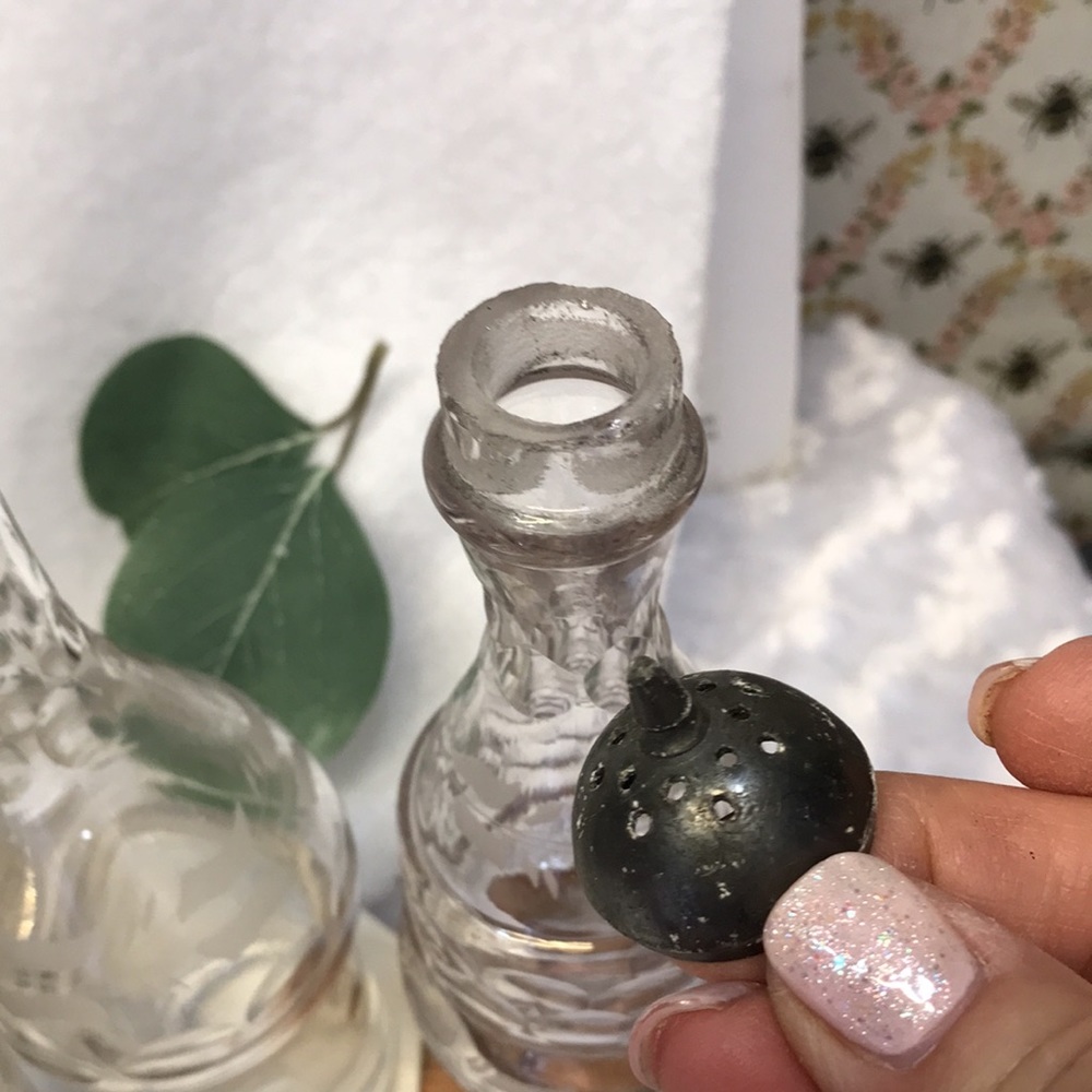 Vintage vase curettes carousel silver plated etch crystal glass oil vinegar 6 pc - Picture 11 of 16